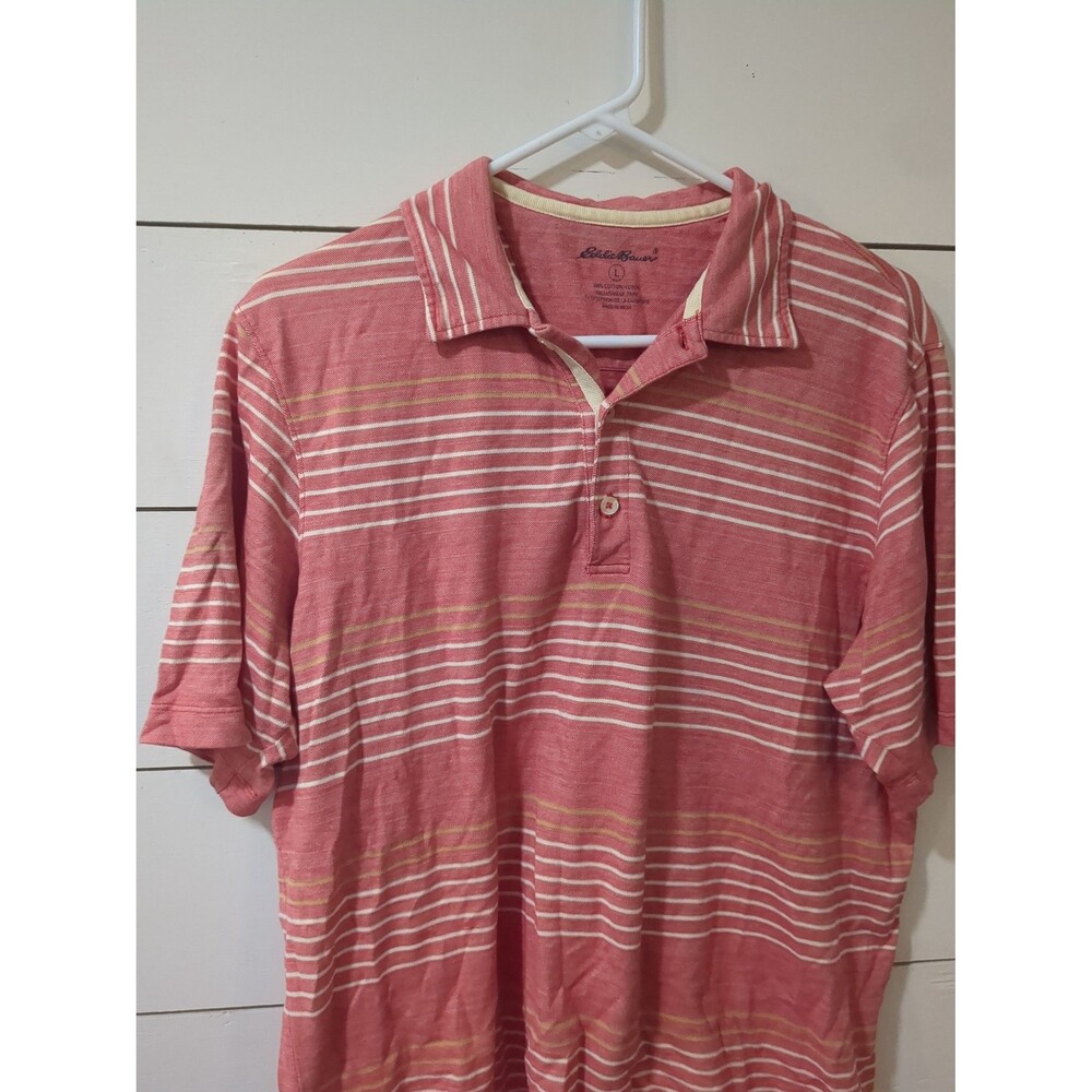 Eddie Bauer 100% cotton striped polo shirt men's large summer beach golf casual